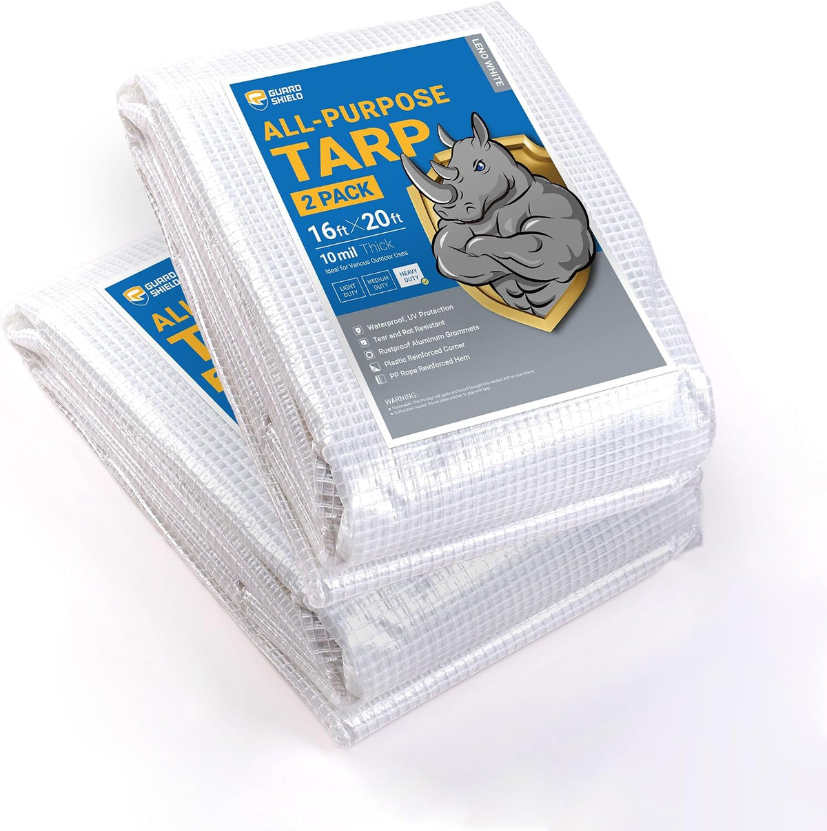 GUARD SHIELD Clear White Tarp Heavy Duty 16x20 Feet Waterproof for Greenhouse Outdoor Garden Poly Cover UV Resistant 3x3 Weave 10mil (2-Pack)