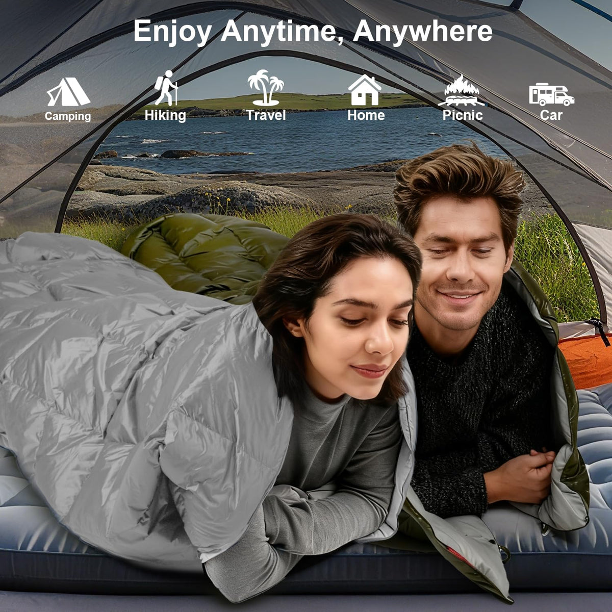 Down Camping Blanket - Lightweight, Packable, Warm & Puffy Outdoor Travel Quilt for Sleep, Hiking, Backpacking, Stadium, Festivals, Water-Resistant Sleeping Bag 55"x79"