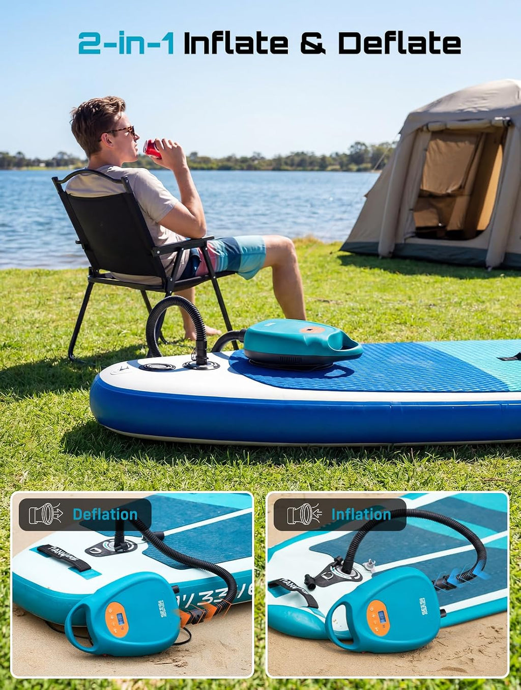 Seesii Cordless Paddle Board Electric Pump 20PSI for SUP, Kayak, Boat