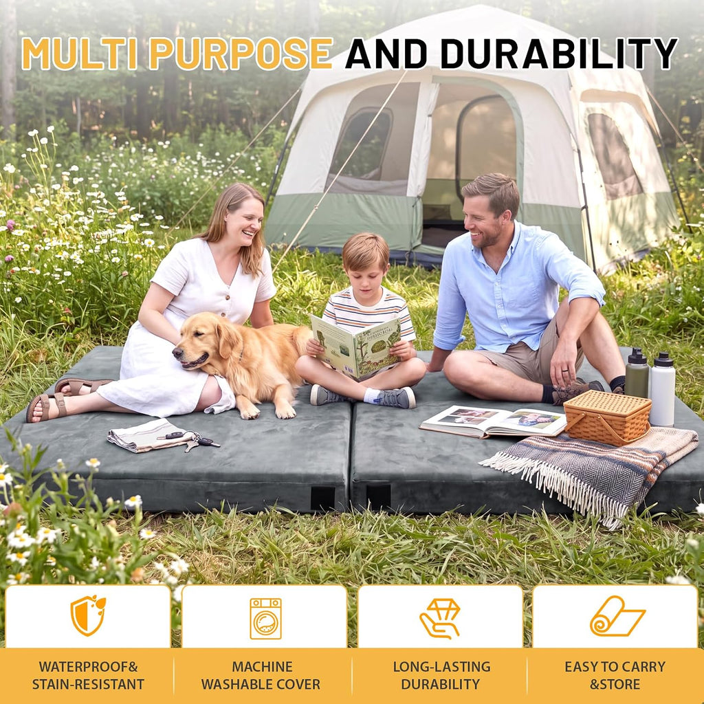 Memory Foam Camping Mattress Pad 3 inch,CertiPUR-US Sleeping Mat with Non-Slip Bottom,Portable Roll up Mattress Mats for Camping,Tent,Treavle,Car,Floor Bed,Dark Grey