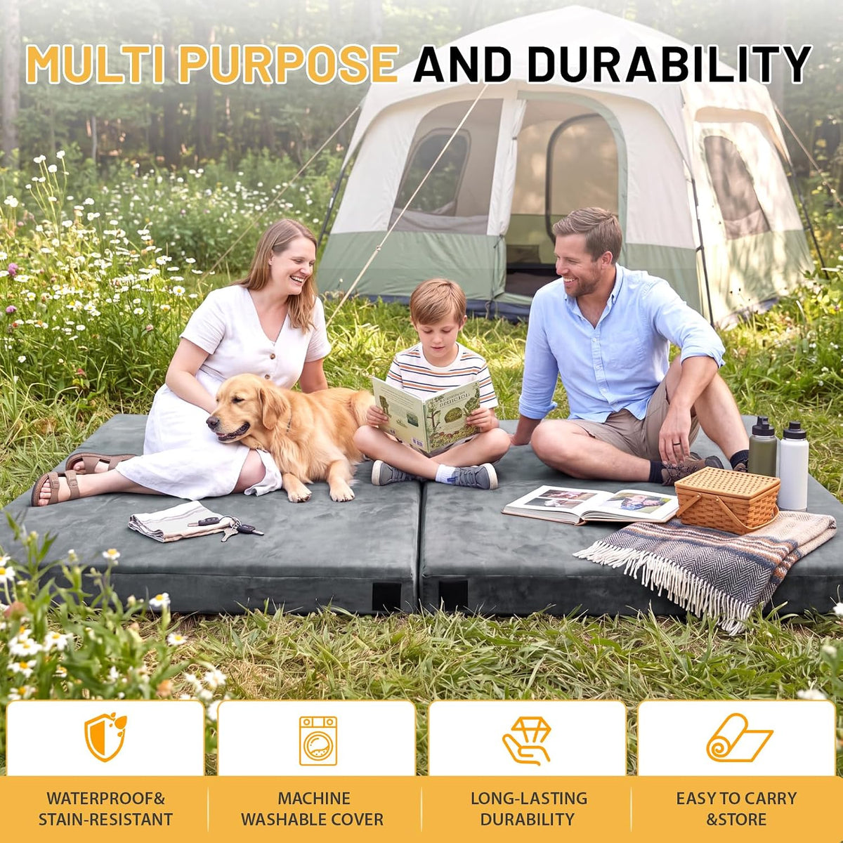 Memory Foam Camping Mattress Pad 3 inch,CertiPUR-US Sleeping Mat with Non-Slip Bottom,Portable Roll up Mattress Mats for Camping,Tent,Treavle,Car,Floor Bed,Dark Grey