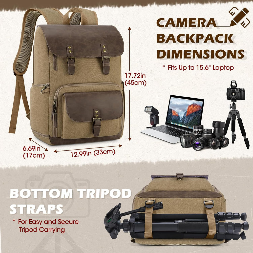 RAINSMORE Vintage Camera Bag with Side Access for DSLR/SLR Mirrorless