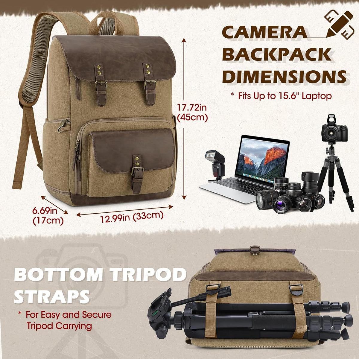 RAINSMORE Vintage Camera Bag with Side Access for DSLR/SLR Mirrorless