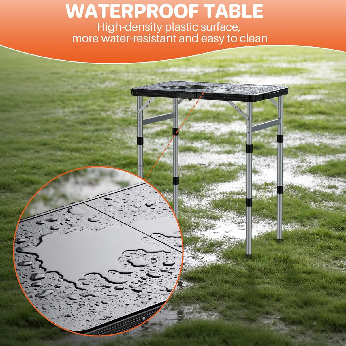 FUNYKICH Waterproof Folding Camping Table, 3 Height Adjustable Max 27.5''