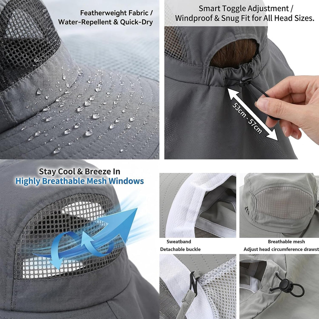 UV Sun Protection Hat Women Foldable Neck Flap Wide Brim Fishing Hat with Ponytail Hole for Women