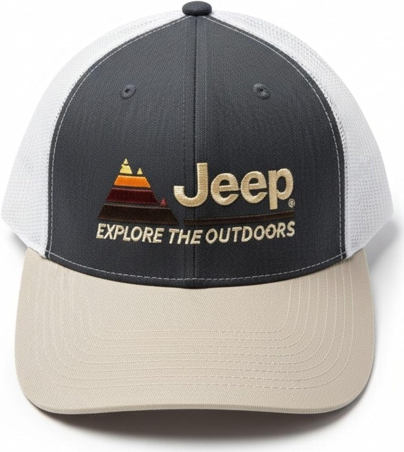 Jeep Explore The Outdoors Trucker Hat – Embroidered Logo, Snapback Closure, Mesh Back