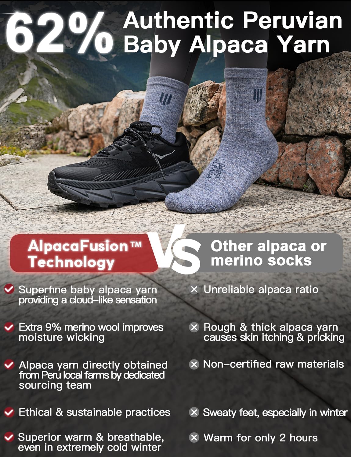 Juclise Baby Alpaca Wool Lightweight Micro Crew Socks for Men & Women