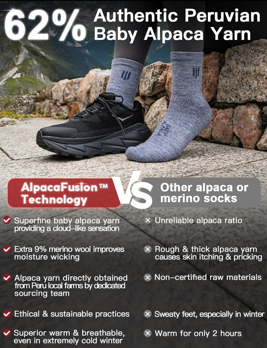 Juclise Baby Alpaca Wool Lightweight Micro Crew Socks for Men & Women