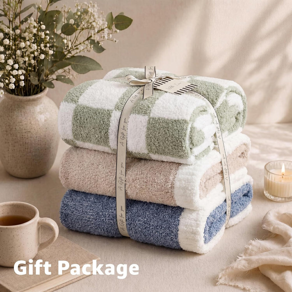 WRENSONGE Soft Throw Blanket for Couch-Cozy Reversible Knitted Blankets