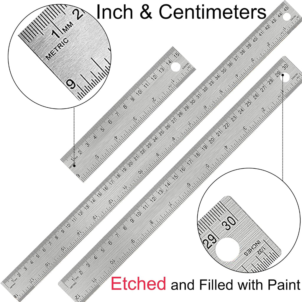 Metal Ruler with Cork Backing, 6+12+18 Inch, Non-Slip Straight Edge