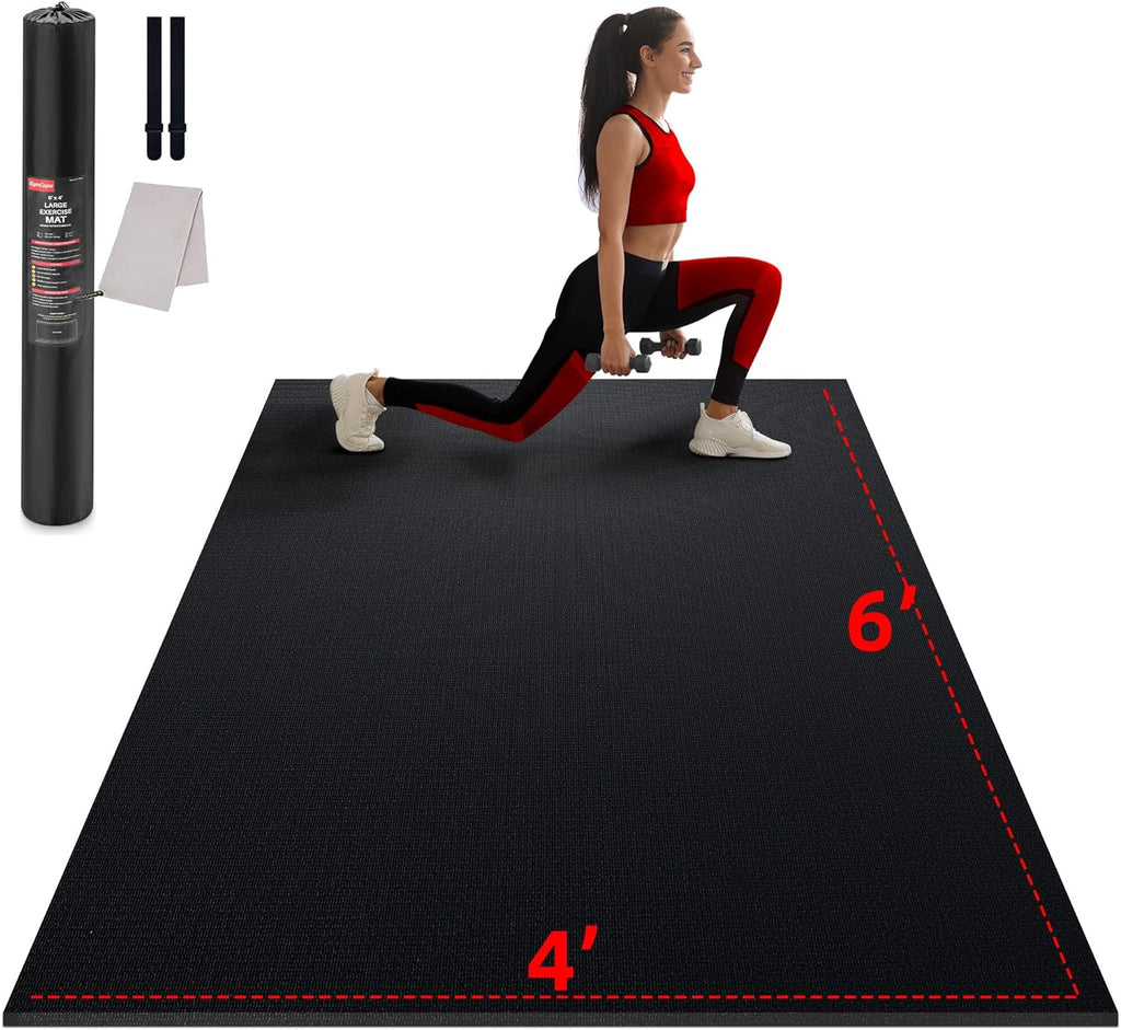 GymCope Large Exercise Mat for Home Workouts, 12x6/10x6/9x6/8x6/7x5/6x4 ft