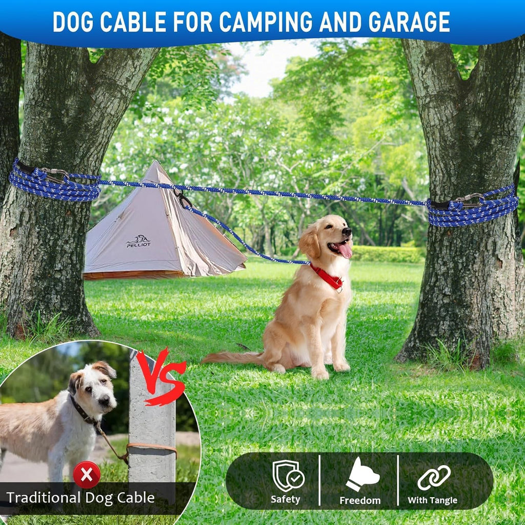 50ft Dog Tie Out Cable Holds 350lbs Dog Runner for Yard Camping Outdoor
