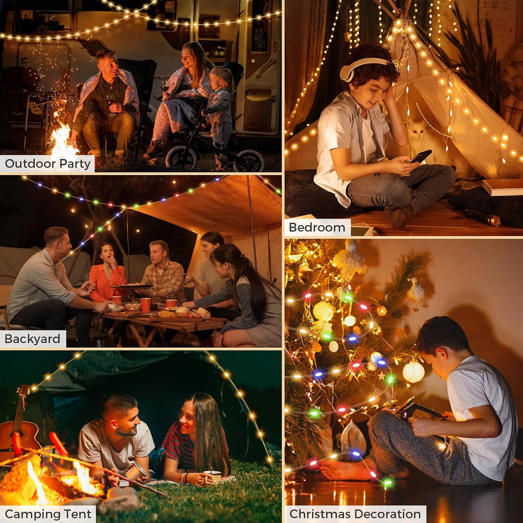 Camping String Lights, 32.8FT Rechargeable with Storage Reel, 8 Modes | Quick Storage Rechargeable Tent Light,Waterproof Hanging LED Design for Awning Patio Indoor Outdoor Decor Camping Essentials