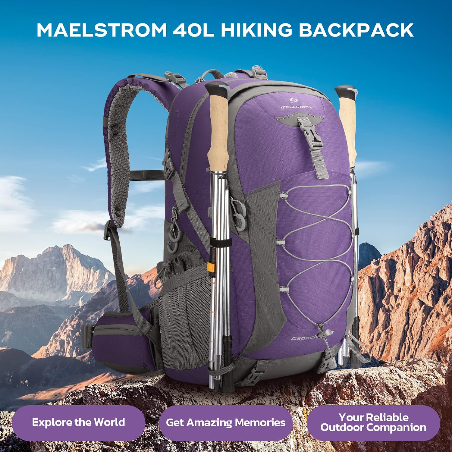 Maelstrom 40L Hiking Backpack, Lightweight Camping Daypack with Rain Cover