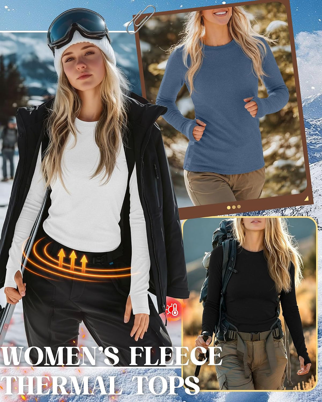 Neer 4 Pack Women's Thermal Fleece Lined Shirts Warm Base Layer