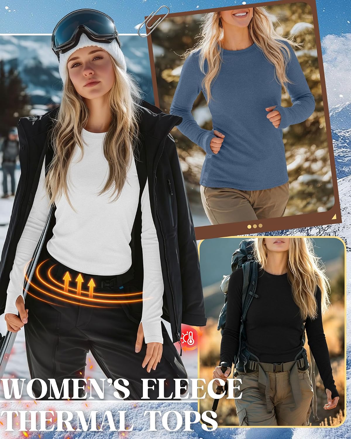 Neer 4 Pack Women's Thermal Fleece Lined Shirts Warm Base Layer