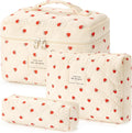 HBselect Quilted Makeup Bag, 3Pcs Cotton Large Travel Makeup Bags Organizer