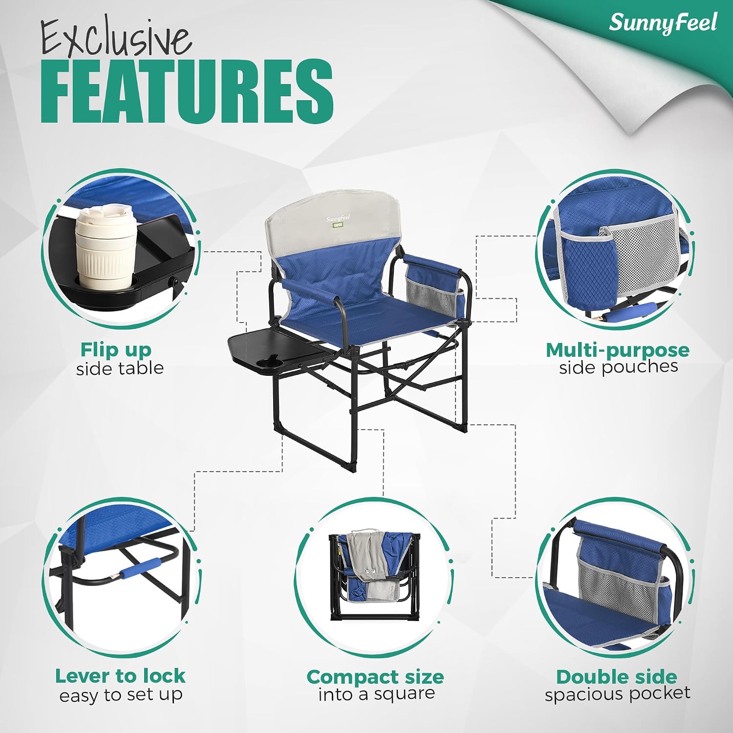 SUNNYFEEL Oversized DirectorsCamping Chair for Adults with Side Table