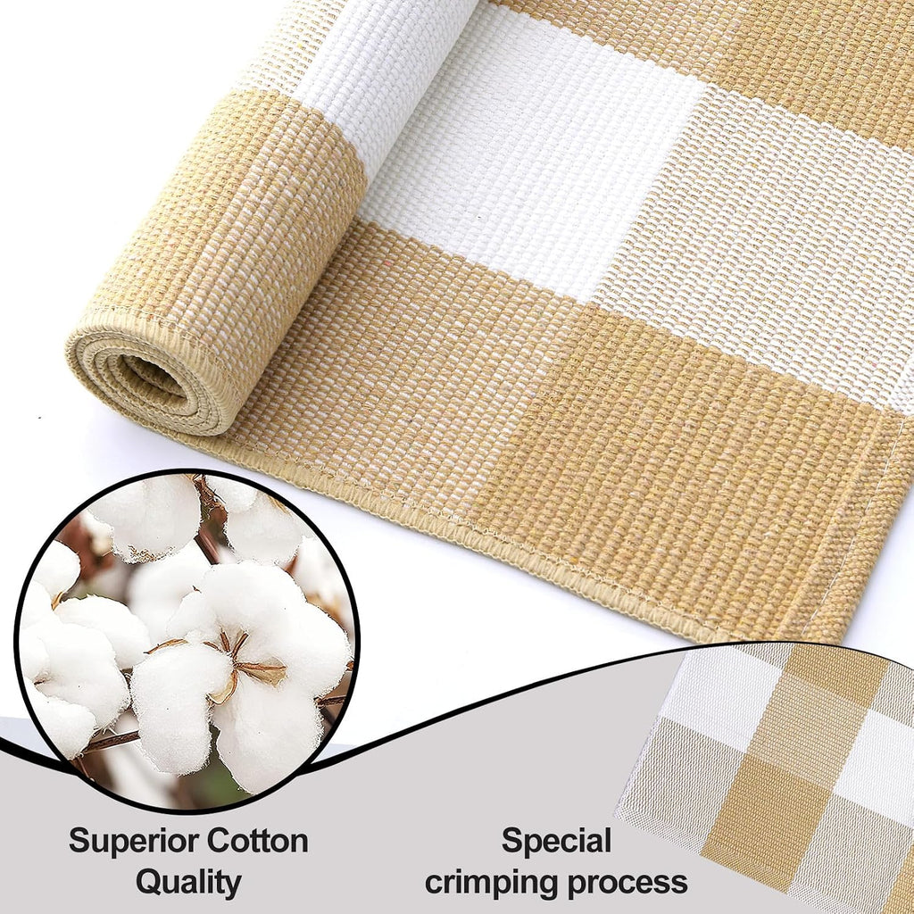 OLANLY Buffalo Plaid Rug 2'4" x 3'7" (27.5" x 43") – Beige and White Cotton Checkered Doormat, Washable Indoor Outdoor Rug for Layered Front Porch, Kitchen, Entryway Decor