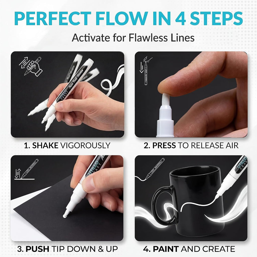 Utillo Craft White Paint Pen (8-Pack), 0.7mm Extra Fine White Paint Markers