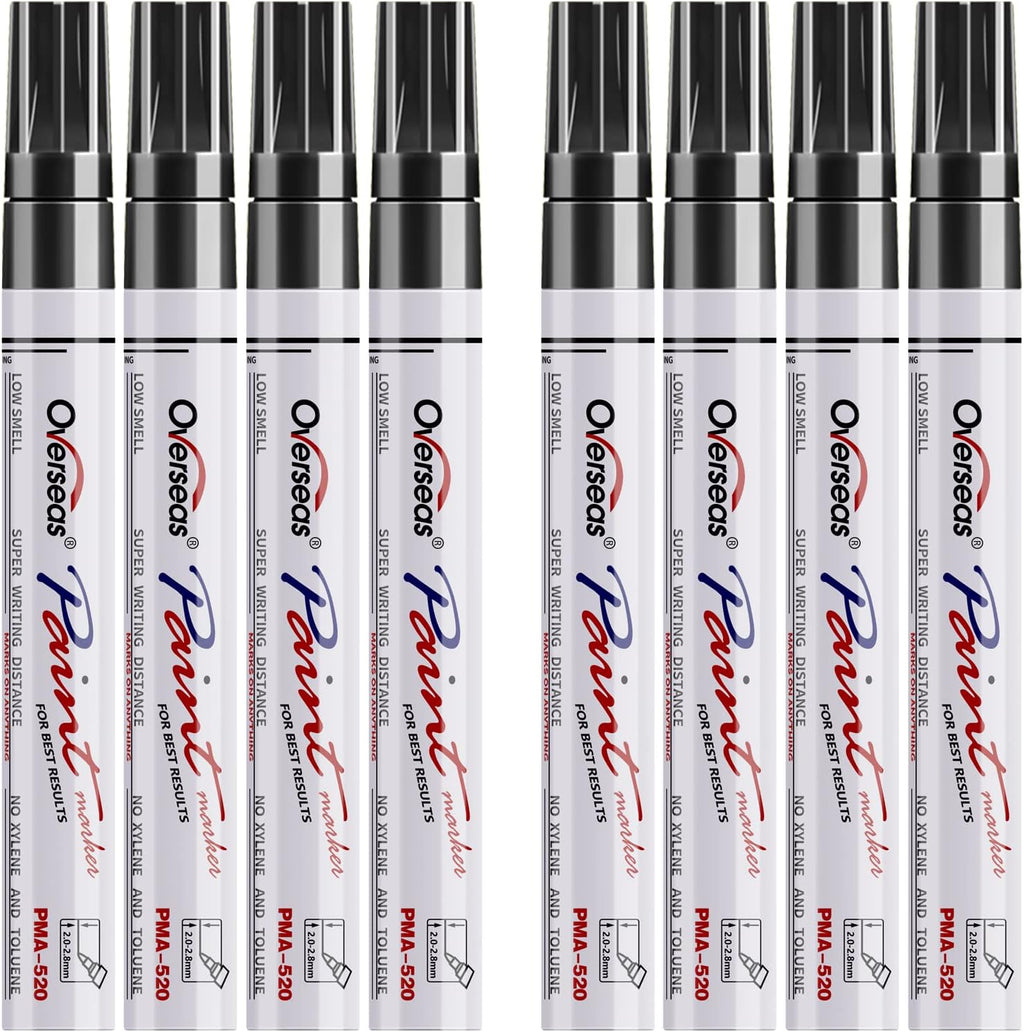 Overseas 8 Black Paint Pens Permanent Markers, Oil Based Paint Markers