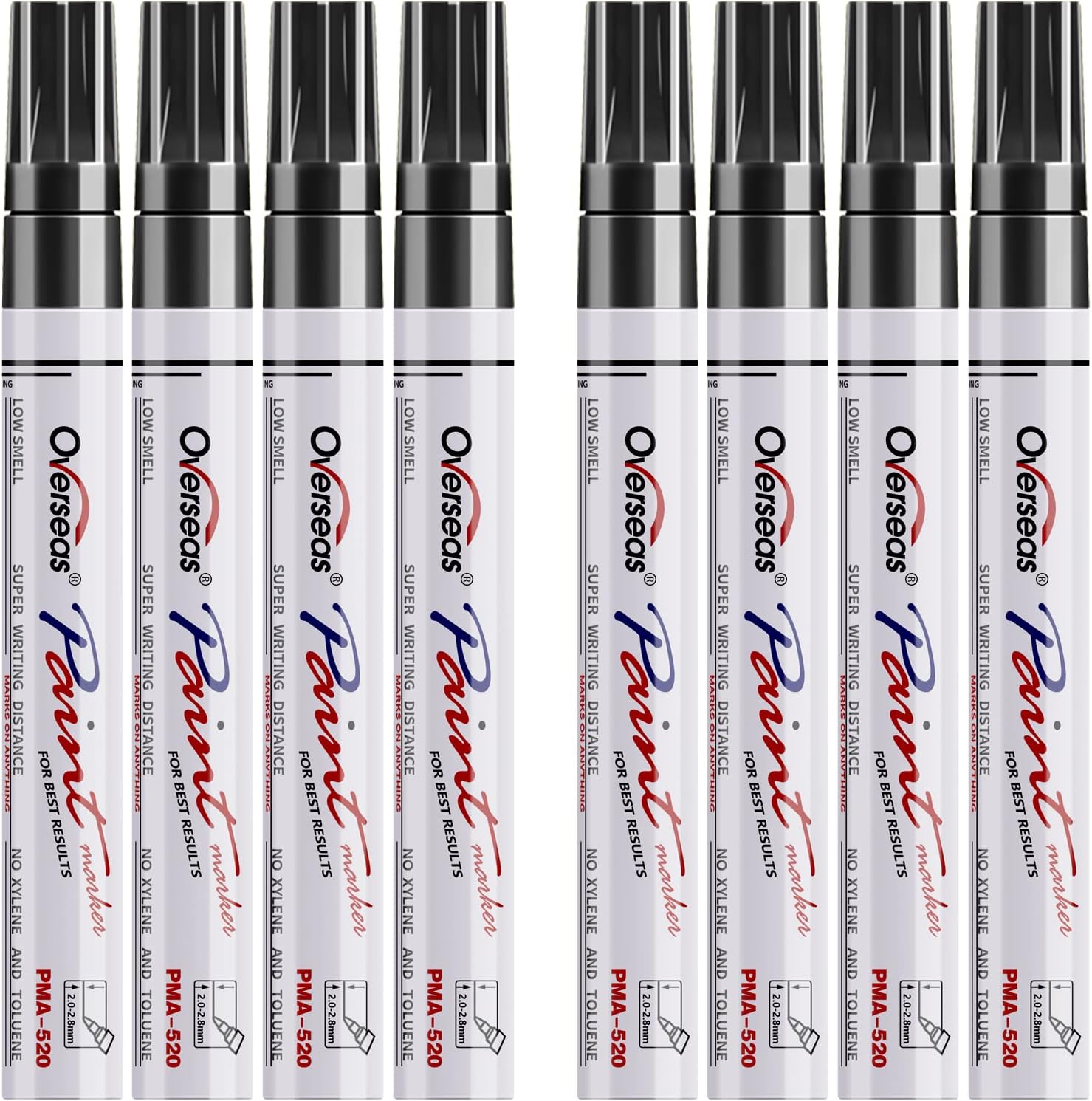 Overseas 8 Black Paint Pens Permanent Markers, Oil Based Paint Markers
