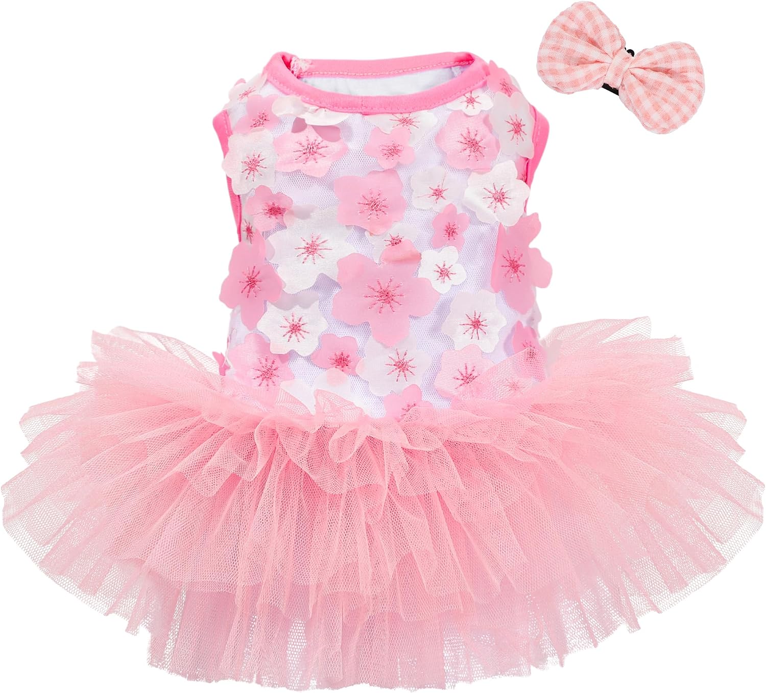 Dog Dresses for Small Dogs Girl, Fashion Small Dog Clothes for Girls, Teacup Chihuahua Toy Poodle Puppy Clothes and Bows, Summer Lightweight Sweet Princess Tutu with Dog Bowknot Clips, Pink