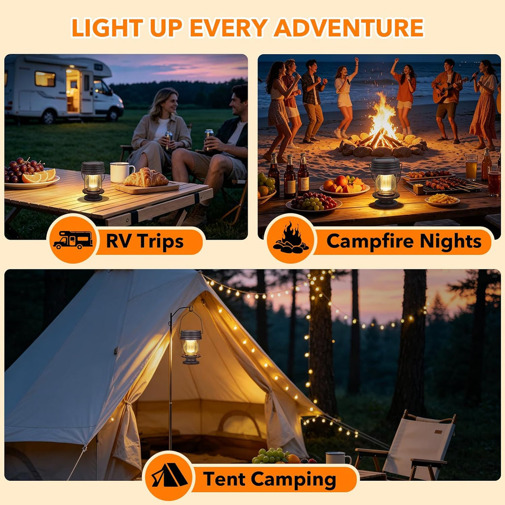 Solar Lanterns, Dual Solar & USB Charging, Hanging & Table Camping Lights