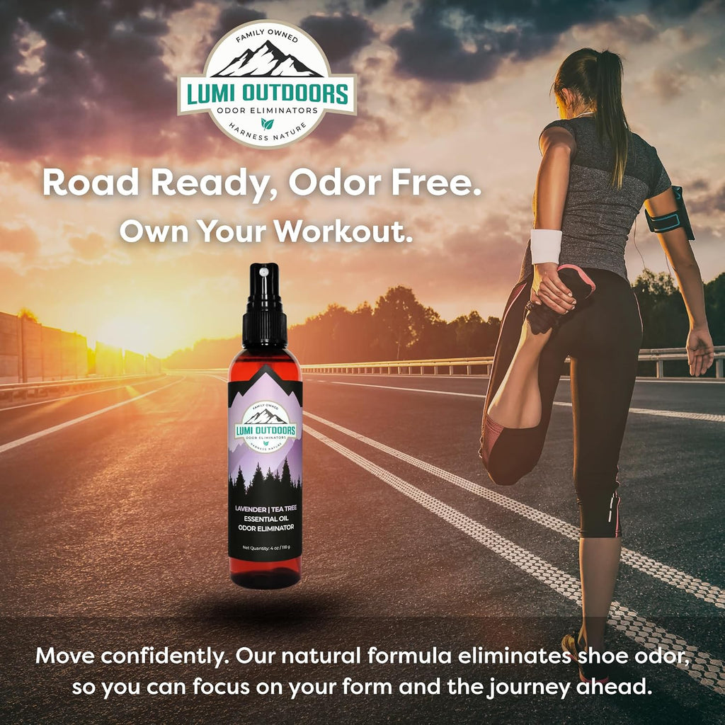 Lumi Outdoors Natural Shoe Deodorizer Spray & Odor Eliminator - Lavender Tea Tree Essential Oil Odor Eater