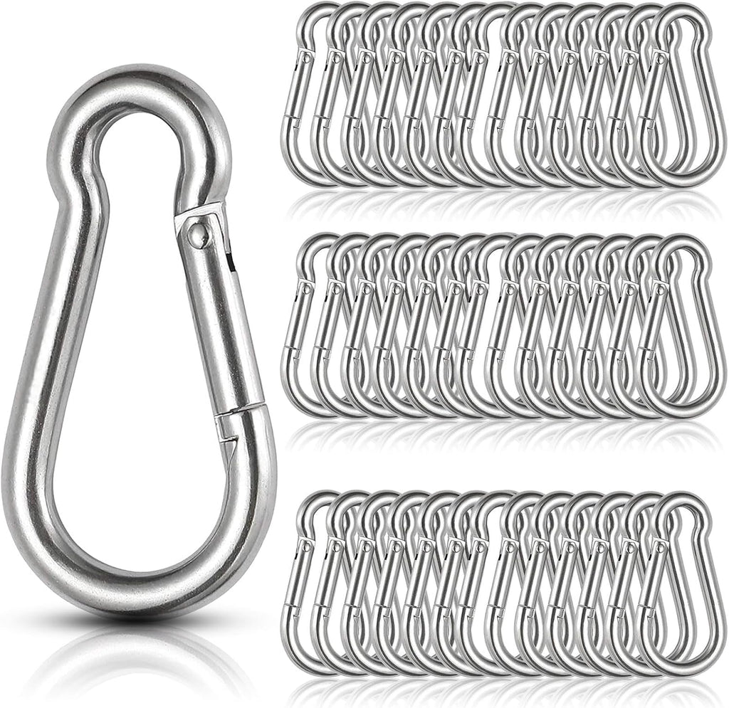 60Pcs Stainless Steel Carabiner Clip Spring Snap Hook 1/4 in, M6 2 3/8 Inch Small Heavy Duty Carabiner Clips for Hammock, Punching Bag, Swing, Gym, Galvanized