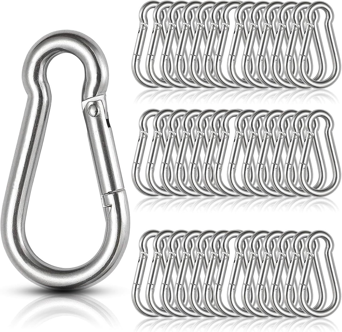 60Pcs Stainless Steel Carabiner Clip Spring Snap Hook 1/4 in, M6 2 3/8 Inch Small Heavy Duty Carabiner Clips for Hammock, Punching Bag, Swing, Gym, Galvanized