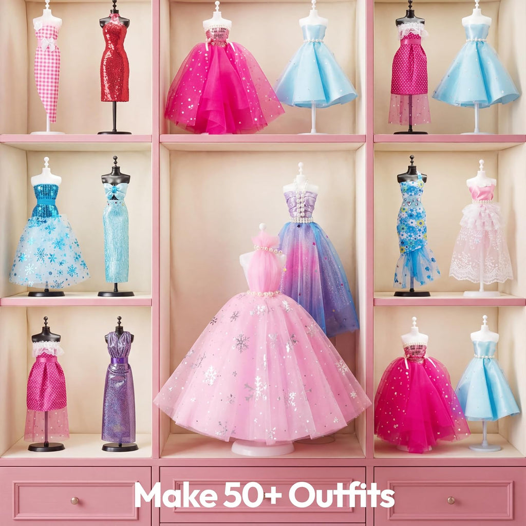 Klever Kits 400+PCS Fashion Design Crafts for Kids, Art and Crafts, DIY Sewing Kits with 3 Mannequins for Girls Aged 8-12, Toys for Kids, Birthday Presents, Doll Clothes