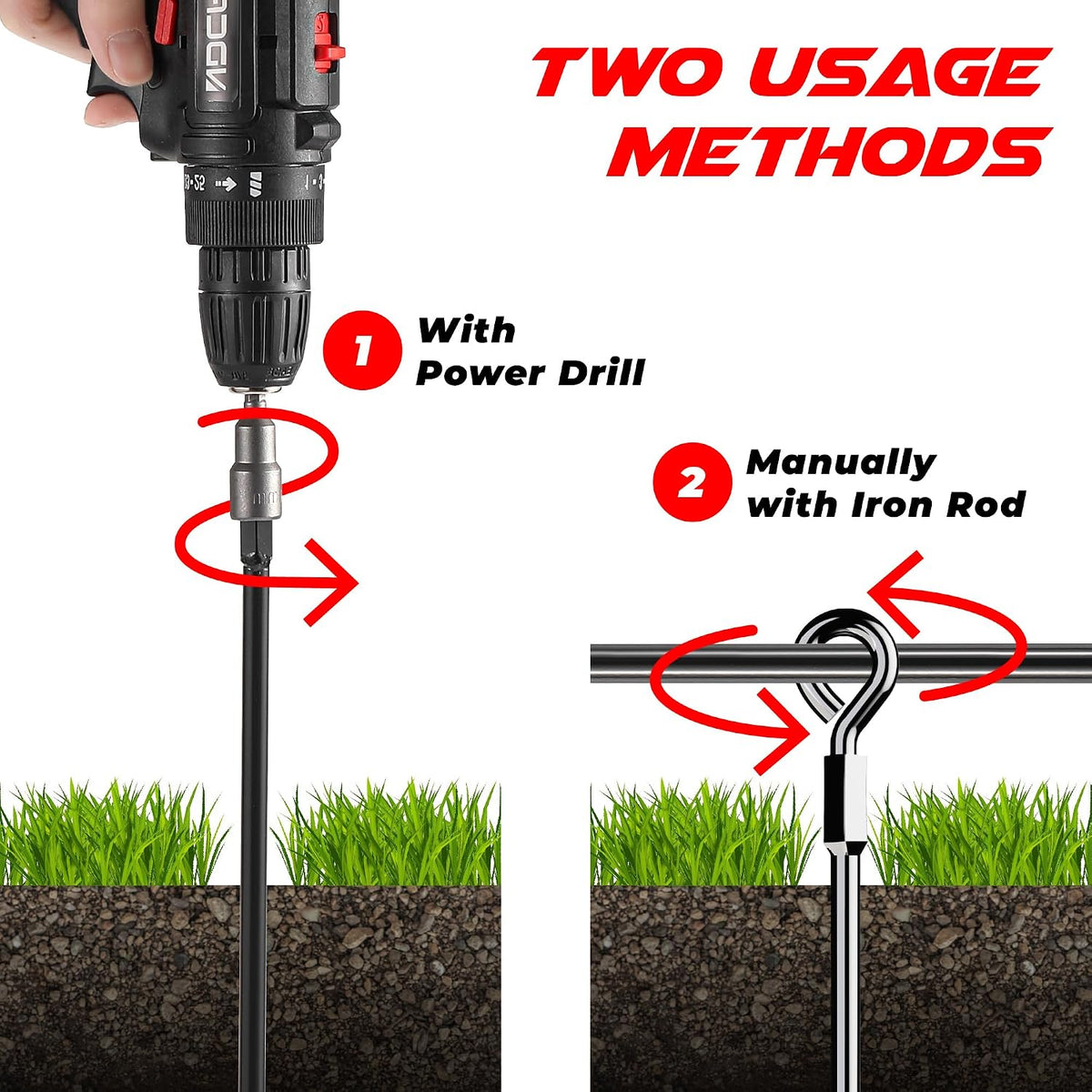 2pcs 15'' Ground Anchors Screw in Tent Stakes - Heavy Duty Earth Anchors