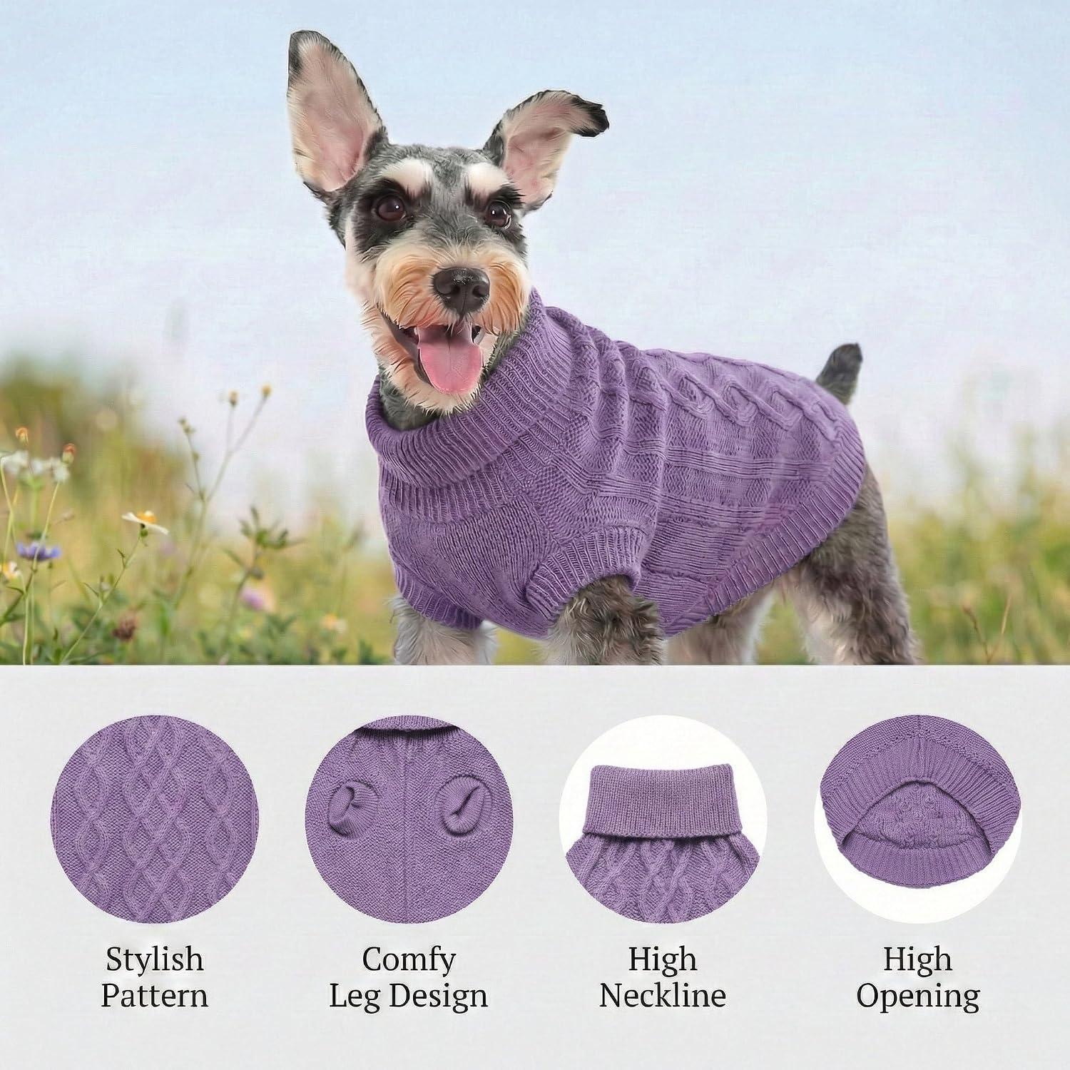 Small Dog Sweaters, Soft Knit Cold Weather Turtleneck Dog Clothes, Lightweight Warm Puppy Sweater for Chihuahua, Dachshund, Shih Tzu, Yorkie (Purple, M)