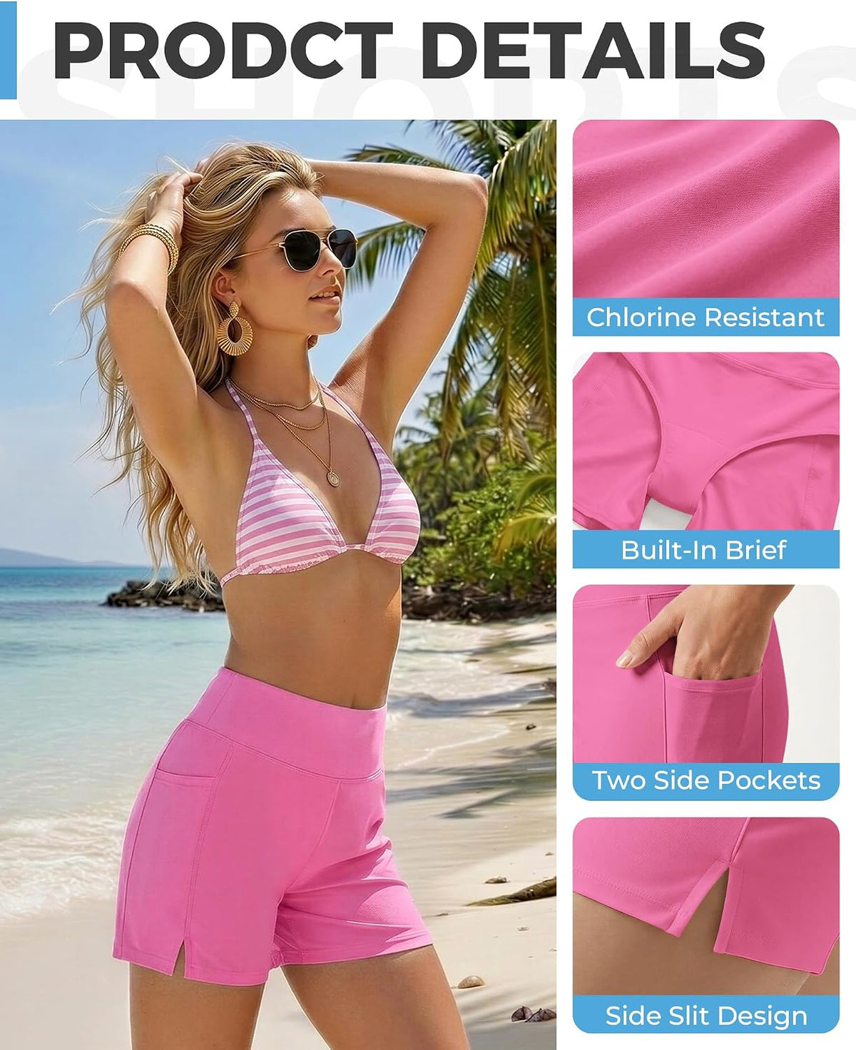 Ommiivex Women Swim Shorts 5 Inches High Waist Extremely Stretch Softness Quick Dry for Pool Beach Board Summer Vacation