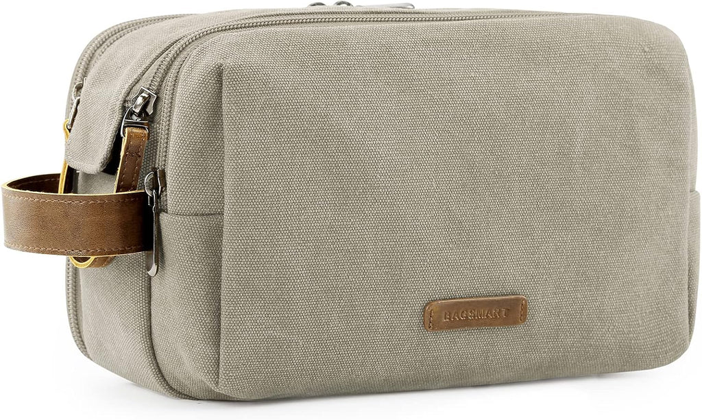 BAGSMART Toiletry Bag for Men, Canvas Travel Toiletry Organizer Dopp Kit Water-resistant Shaving Bag for Toiletries Accessories,Grey-Medium