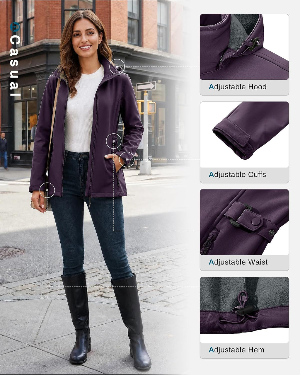 Outdoor Ventures Women's Fleece Lined Rain Jacket Waterproof Softshell Coat