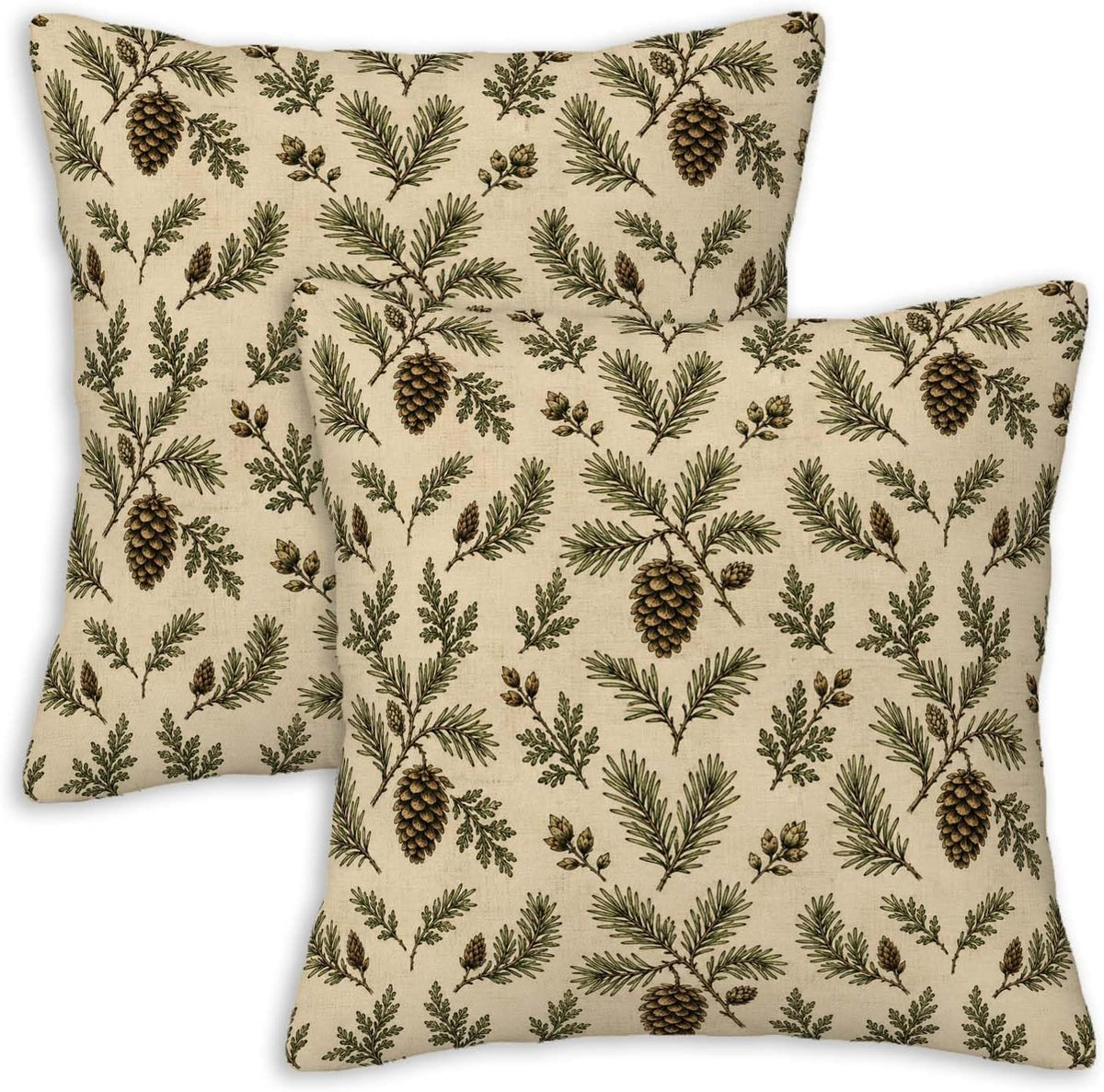 Pine Cone Throw Pillow Covers 18x18 Set of 2 | Rustic Cabin Decorative Cushion Covers | Woodland Lodge Pillow Cases for Couch Sofa Bed Living Room | Evergreen Branch Home Decor Outdoor Patio