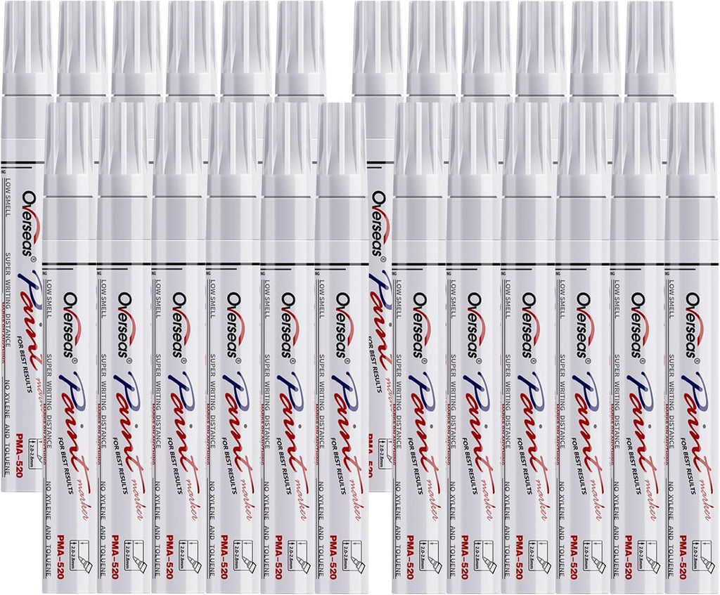 Overseas 24 White Paint Pens Permanent Markers, Oil Based Paint Markers