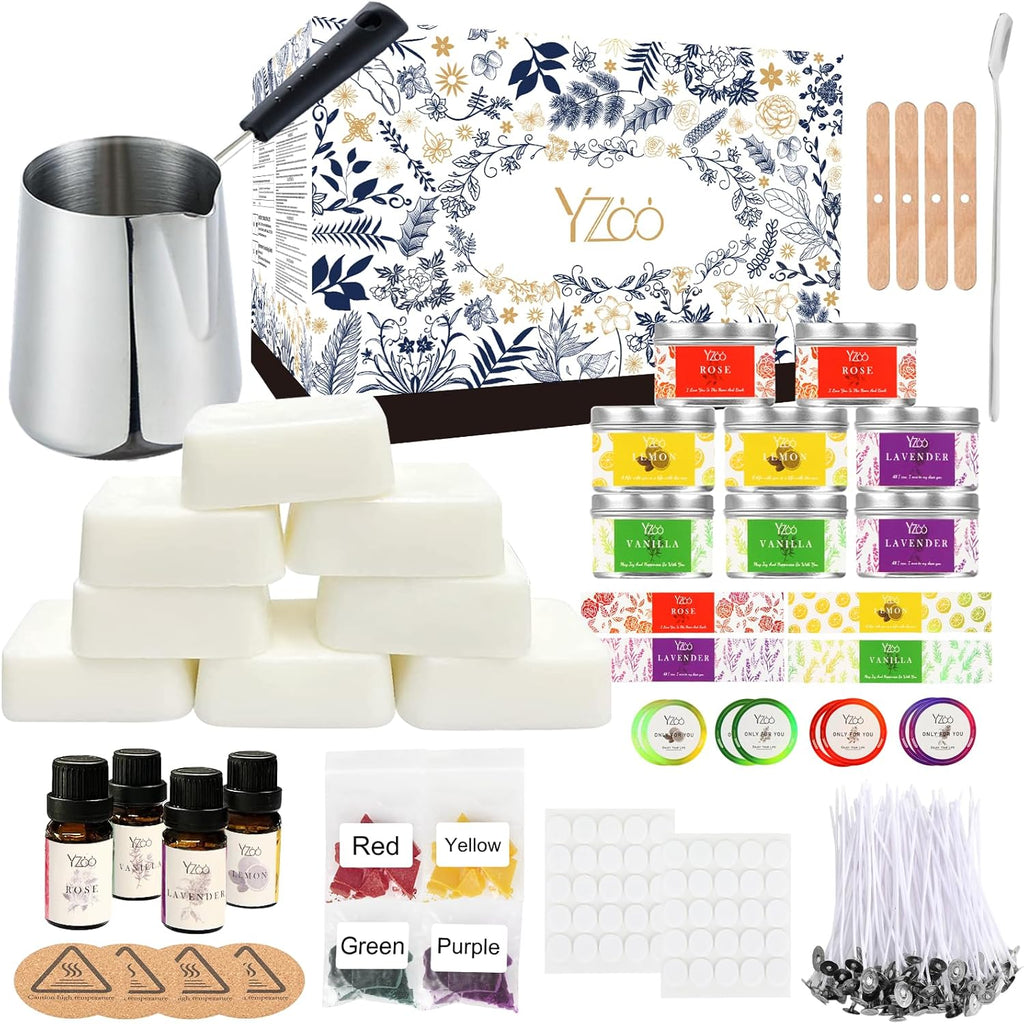 Complete Candle Making Kits for Adults Beginners, DIY Candle Making Supplies Include Soy Wax,Wax Melter,Scents,Dyes,Wicks,Wicks Sticker,Candle Tins & More-Full Candle Maker Set - Arts & Crafts Kits