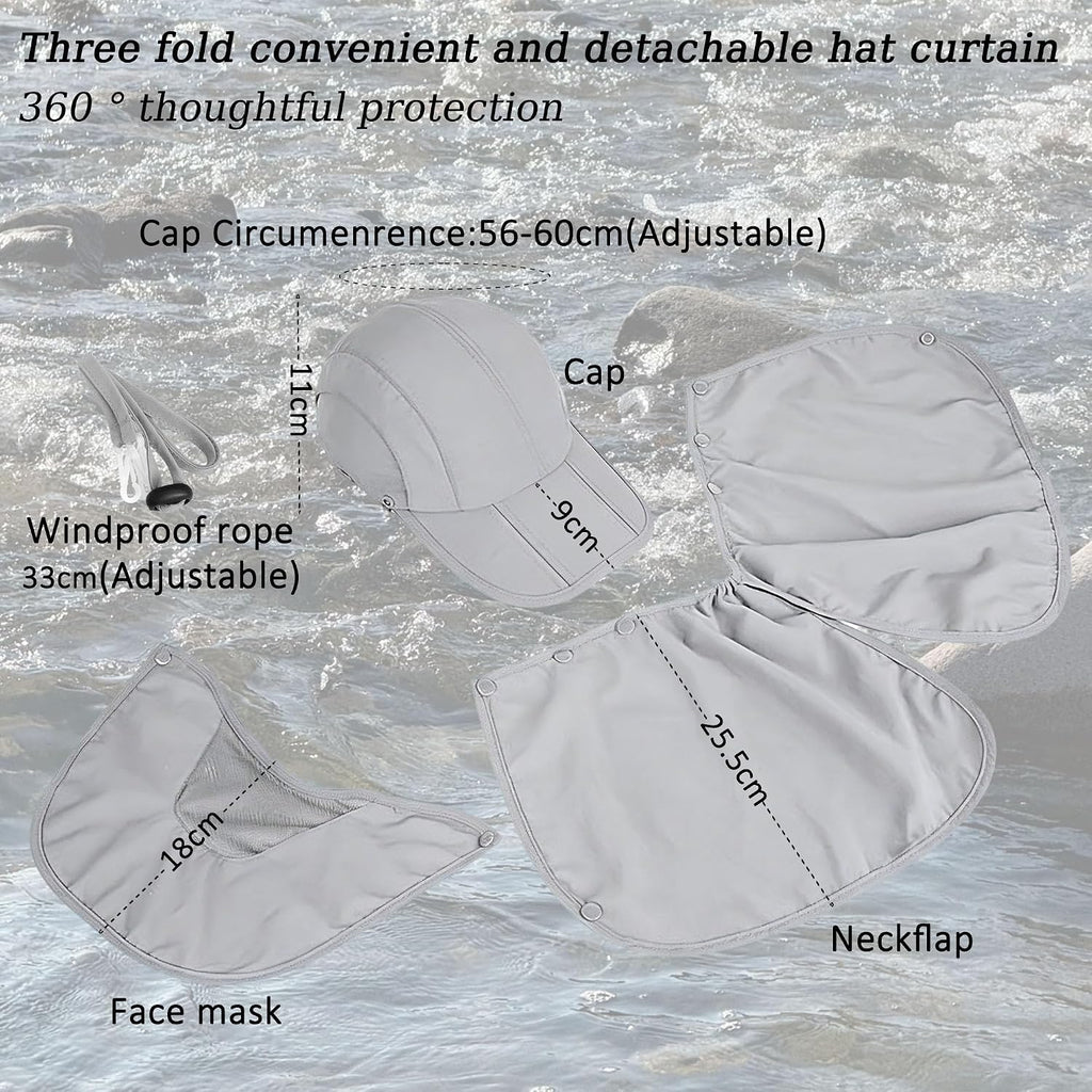 2Pack Men’s Foldable Sun Hat with Removable Face Mask & Neck Flap, UPF 50+ UV Protection, Quick-Drying Outdoor Fishing Cap