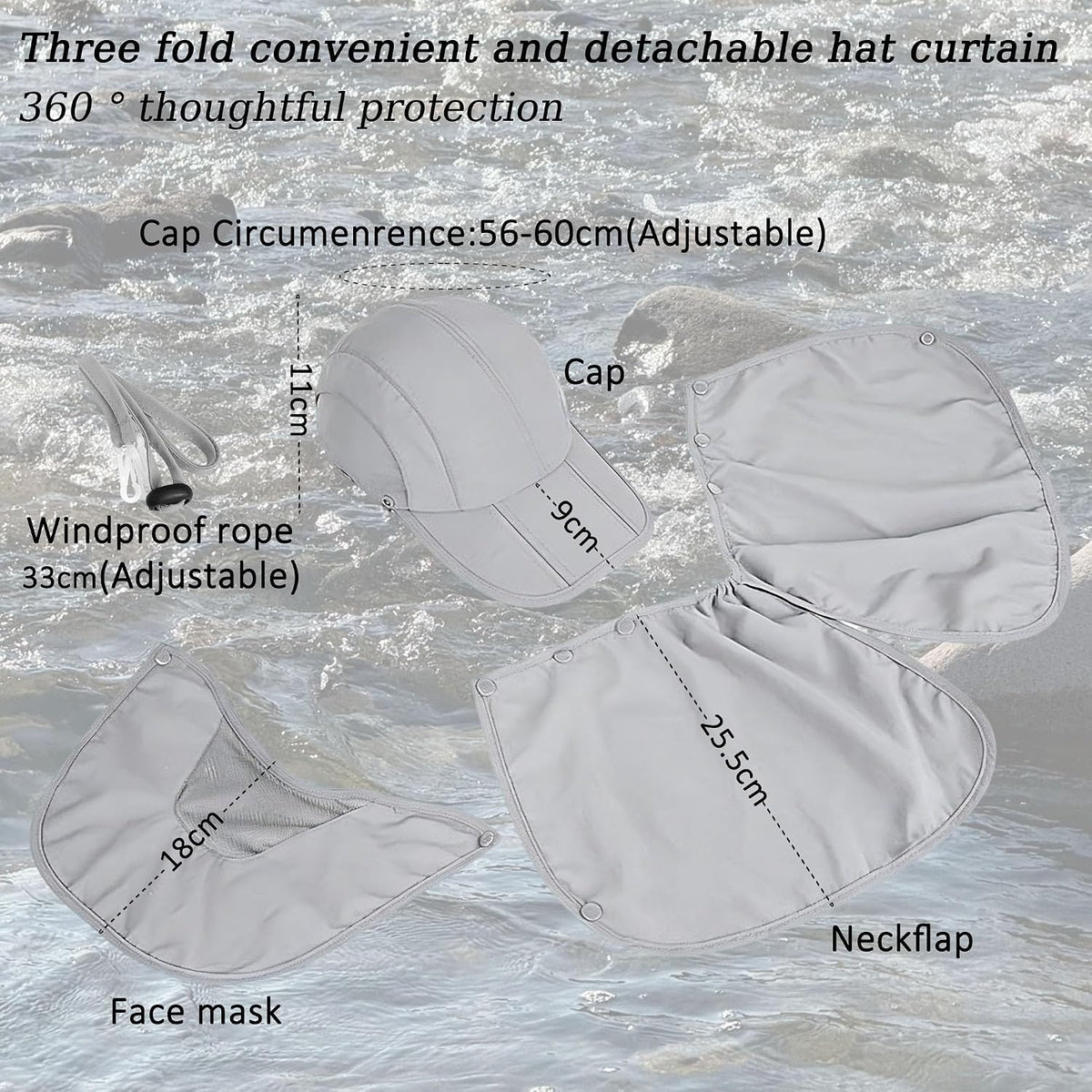 2Pack Men’s Foldable Sun Hat with Removable Face Mask & Neck Flap, UPF 50+ UV Protection, Quick-Drying Outdoor Fishing Cap