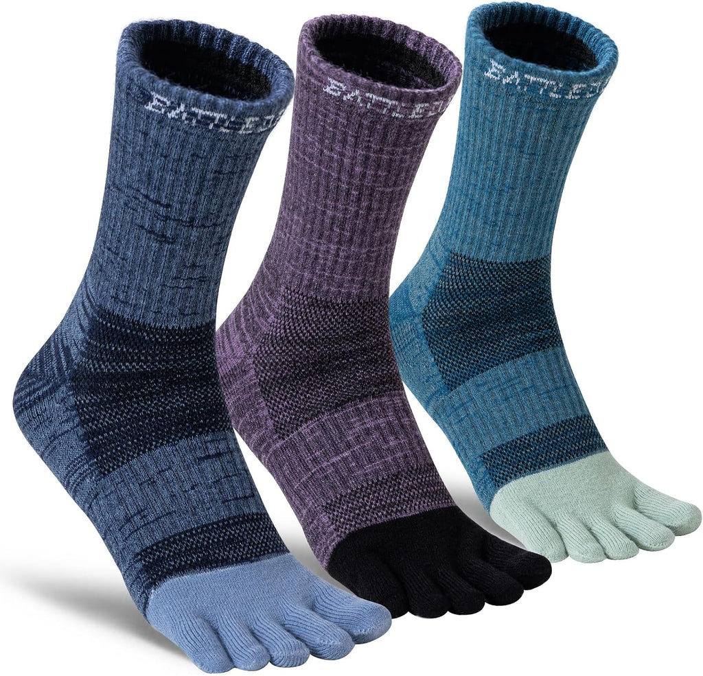 Merino Wool Toe Socks,Hiking Running Crew Socks for Women Men