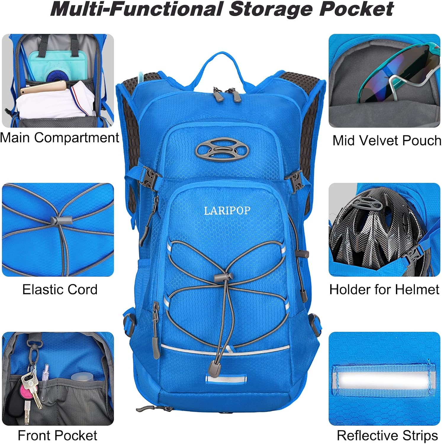 LARIPOP 18L Hydration Backpack with 2L Leak-Proof Water Bladder for Hiking Cycling Running Men Women