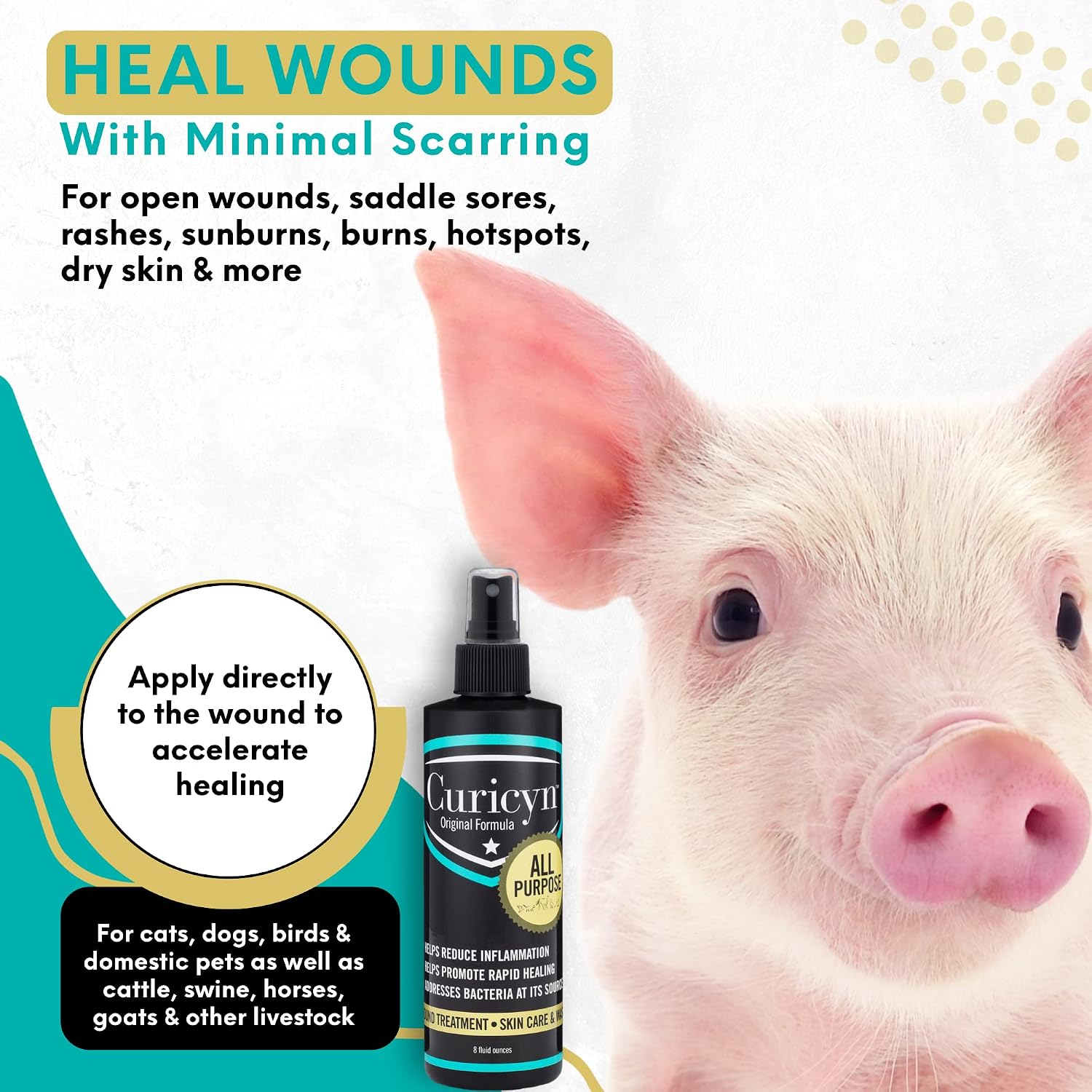 Curicyn Wound Care for Dogs, Cats & Livestock 8oz - All Natural, Fast Acting Wound Care for Pets, Safe Wound Care for Cats - Works on Varied Ailments, Easy Application Spray Bottle