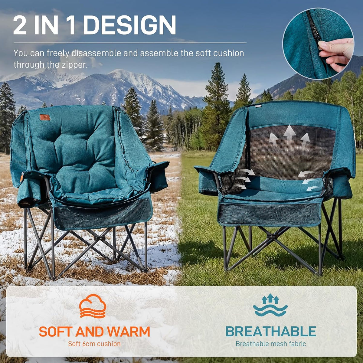 EVER ADVANCED XL Camping Chair with Detachable Cushion Support Green