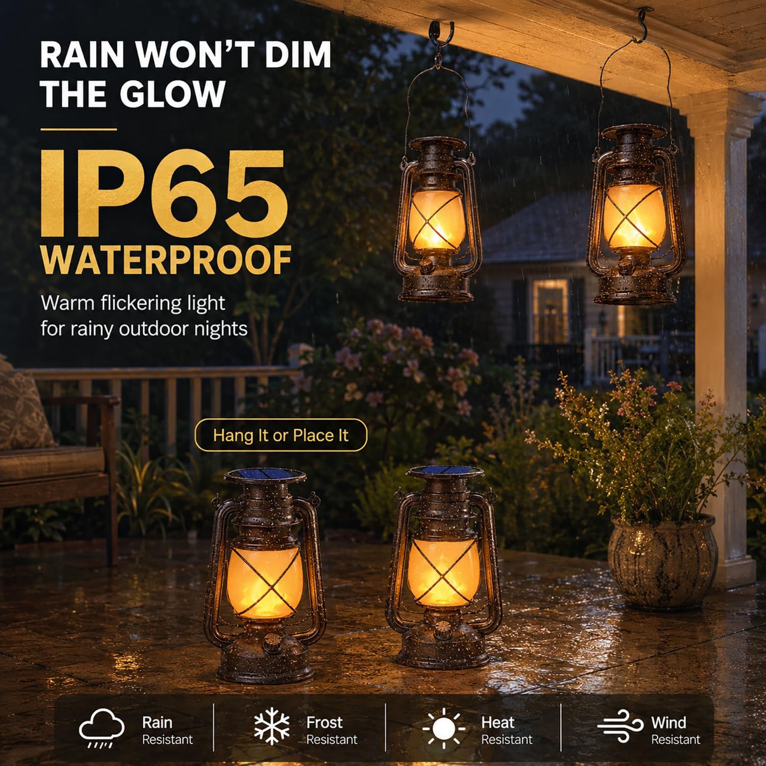 Marlrin Solar Lanterns Outdoor Waterproof 2 Pack LED Flickering Light
