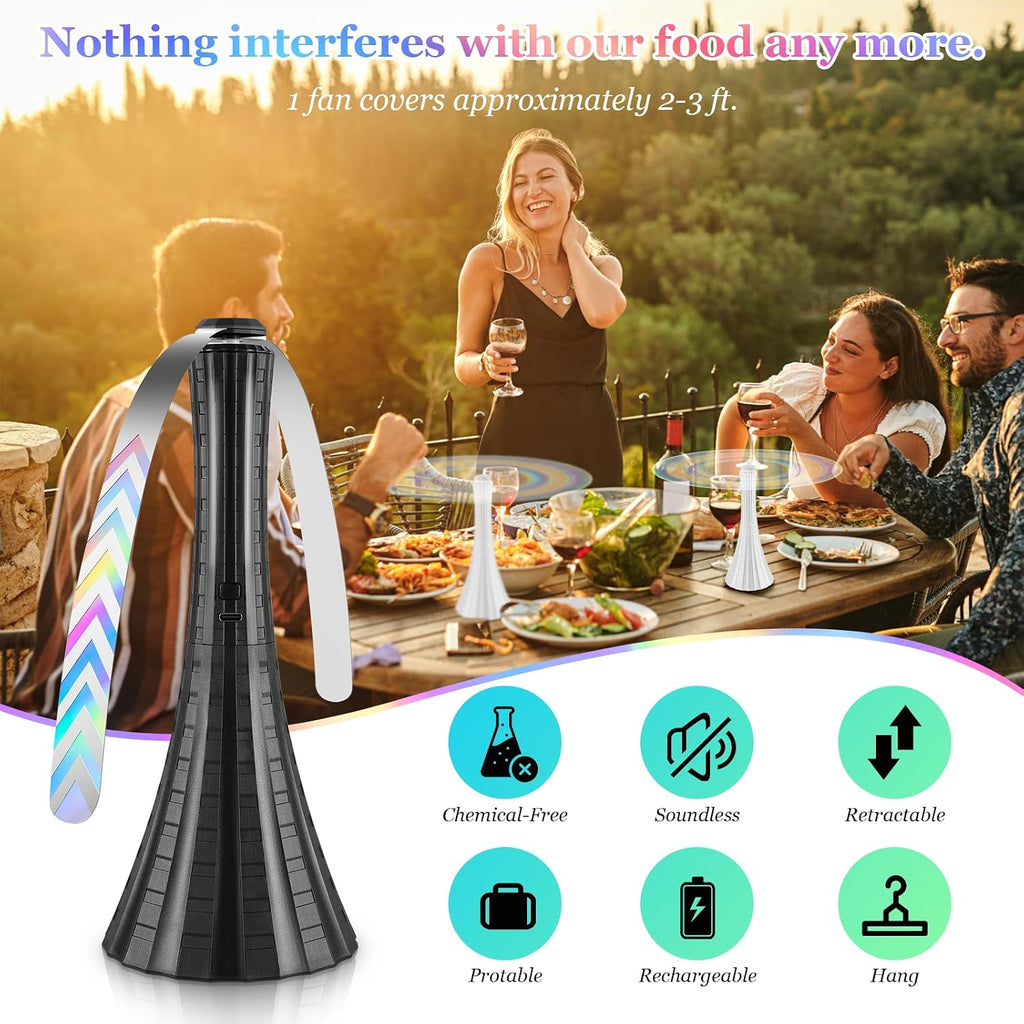 Fly Fans for Tables Rechargeable, Flies Fan to Keep Flies Away by Soft Blades, Food Fans for Camping, Picnic, Fishing, 4PCS, Black，Party Essentials Picnic Accessories for Outside, 2000mah