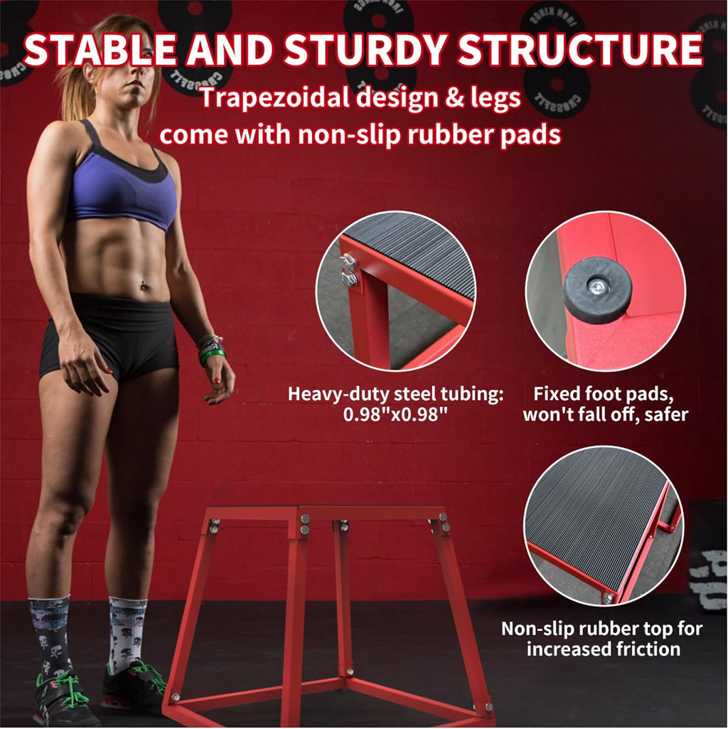 12/18/24/30 Inch Height Steel Plyometric Jumping Box, Anti-Slip Plyo Box Set for Strength and Conditioning Training, Durable Exercise Step Platform for Home Gym