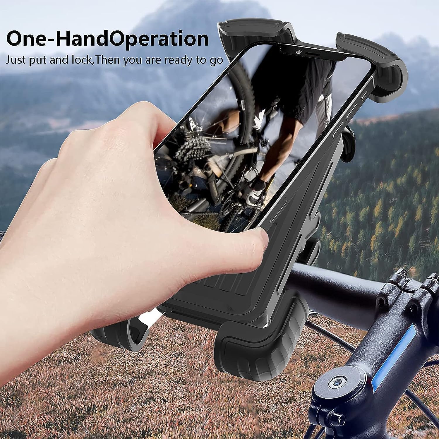 2 Packs Bike Motorcycle Phone Mount,[Ultra Metal] Bike Motorcycle Phone Holder with Security Lock, Bicycle Phone Mount with Soft Cushion & Adjustable Clip Compatible with 4.7''-6.8'' Phone